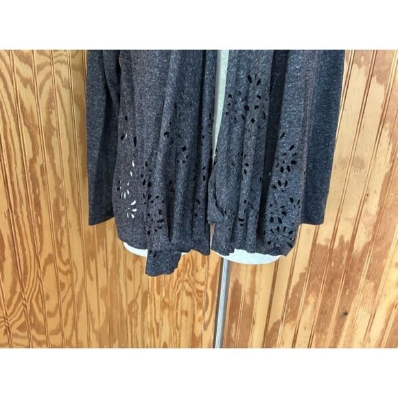 Meadow Rue Sweater Cardigan Long Sleeve Eyelet Warmer Heathered Gray Sz M - Picture 5 of 9